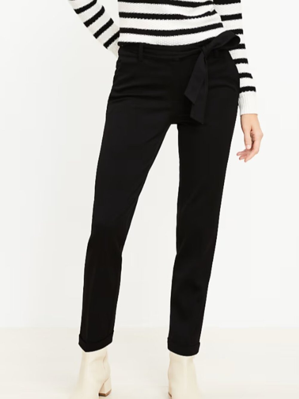 LOFT Devin Tie Waist Slim Pant | Black | 10P
